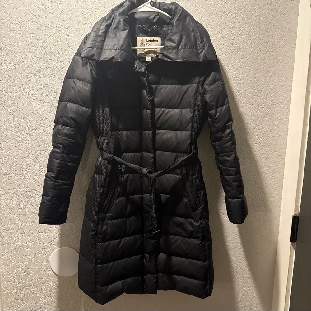 London Fog Heritage Long Black Puffer Trench Coat Size S